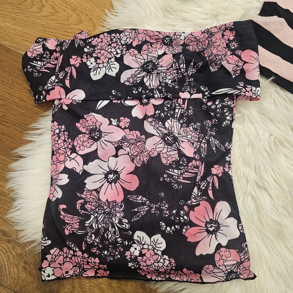 Vintage Pink and Black Striped Top with Floral Skirt - Picture 5 of 8